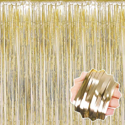 Light Gold Foil Fringe Curtains by [Brand Name] - 3 Pack Metallic Streamers for Photo Booths & Parties | 3.28 x 9.8 Ft