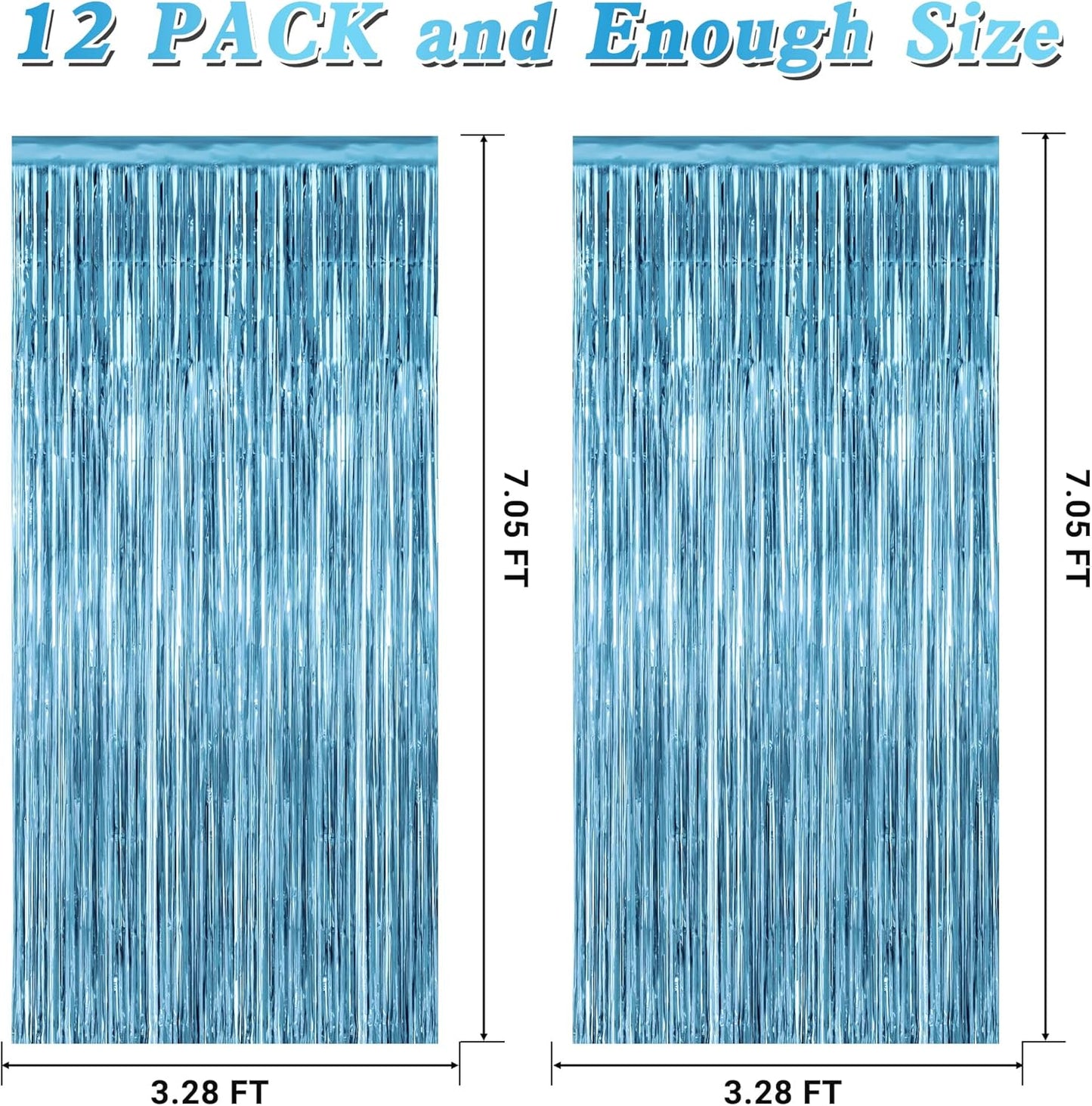 Regine Switzerland Fringe Backdrop - Metallic Ocean Blue Foil Curtains | 3.28 FT x 7.05 FT Party Decorations