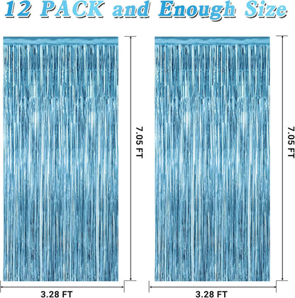 Regine Switzerland Fringe Backdrop - Metallic Ocean Blue Foil Curtains | 3.28 FT x 7.05 FT Party Decorations