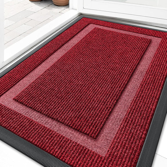 OLANLY Indoor Outdoor Front Door Mat - Waterproof All-Weather Doormat, Easy Clean, 36x24, Wine Red