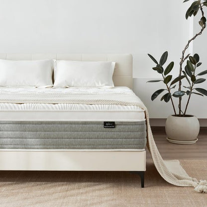 Fynterra Queen Mattress, 12 Inch Queen Mattress for Medium Firm, Individual Pocketed Springs for Pressure Relief & Low Motion Transfer, CertiPUR-US Certified