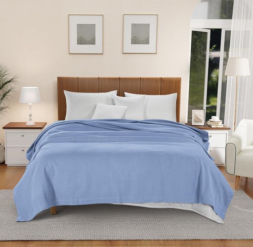 **LANE LINEN Twin Size Blanket - 100% Cotton, Cozy & Soft 350 GSM for All Seasons | Oeko-TEX Certified Light Blue (68"x90")**