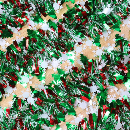 Skiennix 50Ft Tinsel Garland - Festive Christmas Tree Decorations with Snowflakes | Red, Green & White
