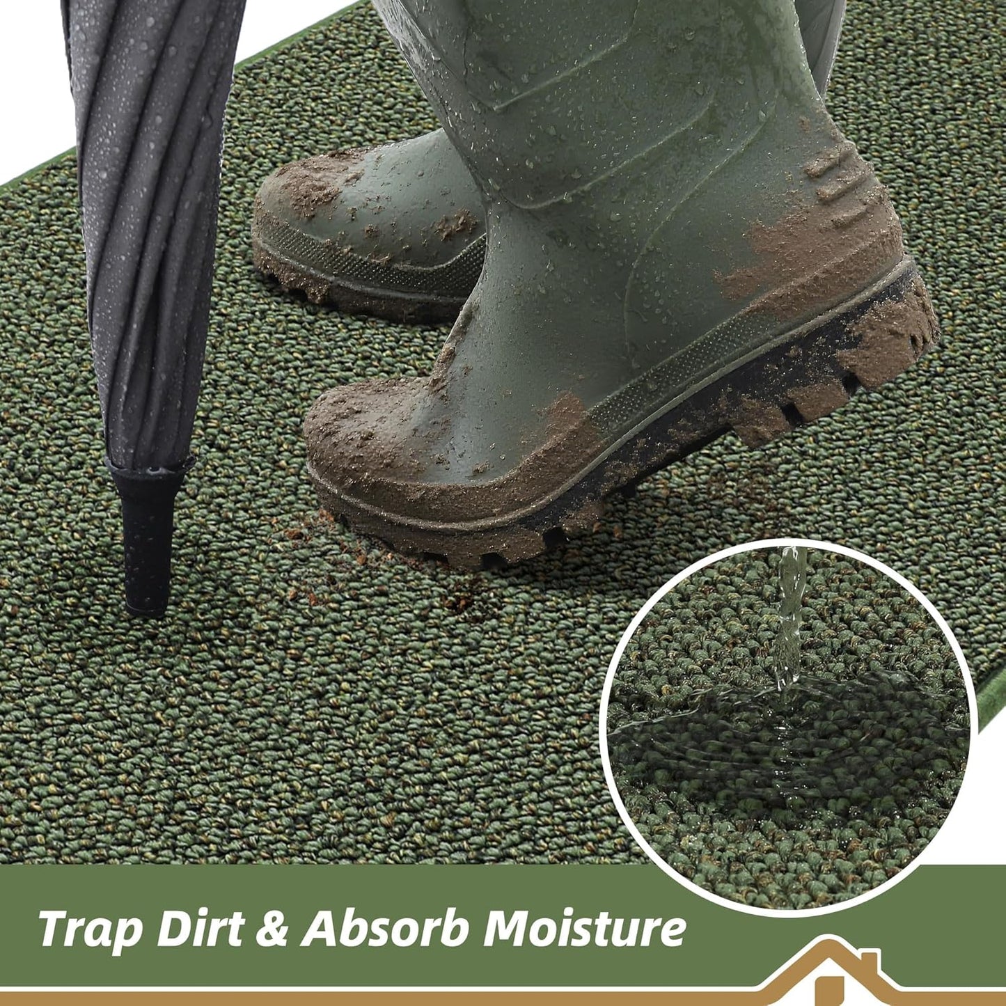 BEQHAUSE Dirt Trapper Door Mat - Non-Slip, Washable, Absorbent Entrance Mat | 32" x 72", Green
