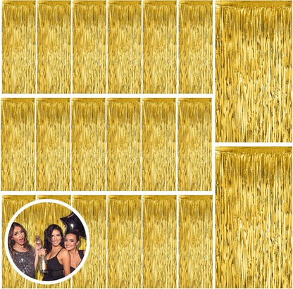 Gold Fringe Curtain Backdrop by [Brand Name] - 20 Pack Tinsel Streamers for Parties | Perfect for Birthdays, Christmas, and Graduations