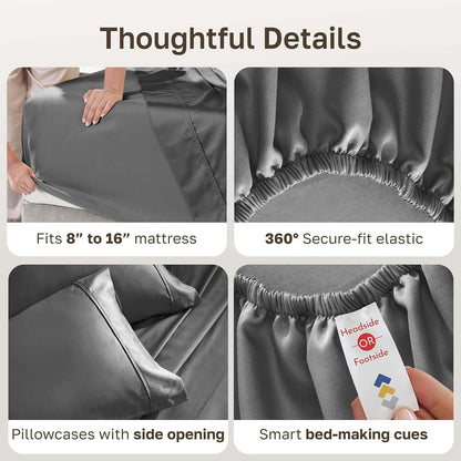 California Design Den King Sheet Set - 100% Soft Cotton, 400 Thread Count, Silky Smooth Sateen - Grey