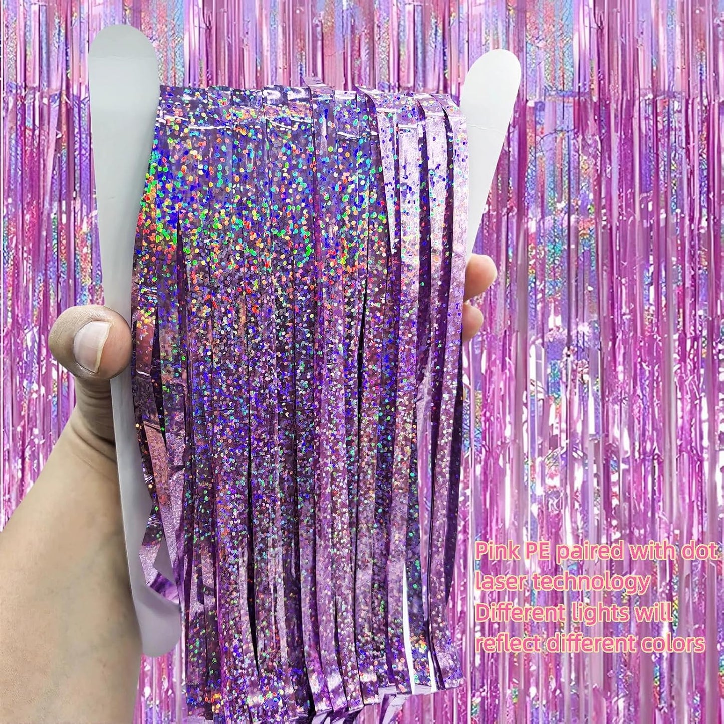 Skiennix Foil Curtain Backdrop - 3 Pack Tinsel Fringe Curtains for Parties & Events | 3.3x6.6 ft Pink