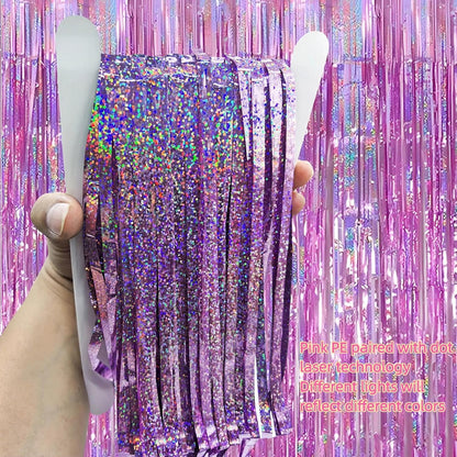 Skiennix Foil Curtain Backdrop - 3 Pack Tinsel Fringe Curtains for Parties & Events | 3.3x6.6 ft Pink