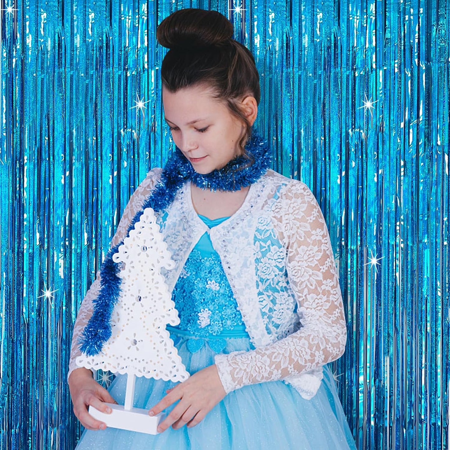 Skiennix Tinsel Curtain Backdrop - Blue Glitter Foil Fringe for Birthday, Wedding & Holiday Decor | 2 Packs