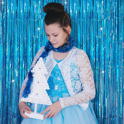 Skiennix Tinsel Curtain Backdrop - Blue Glitter Foil Fringe for Birthday, Wedding & Holiday Decor | 2 Packs