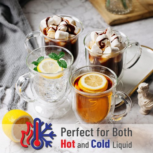 BTaT- Double Walled Glass Coffee Mugs, Set of 6, 16 oz, Double Wall Glass Coffee Mugs, Double Glass Coffee Cups, Insulated Glass Coffee Mug, Double Wall Coffee Mugs, Clear Insulated Coffee Mugs