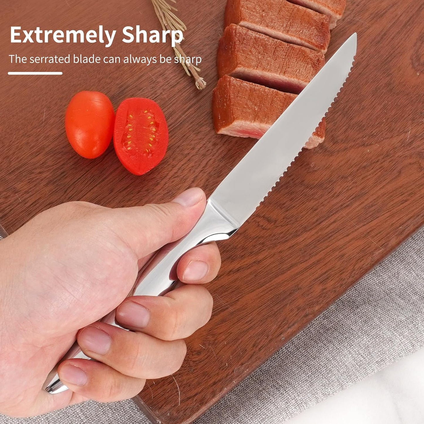 SuperCook Steak Knives Set - 12 High-End Stainless Steel Serrated Knives | Dishwasher Safe, Silver