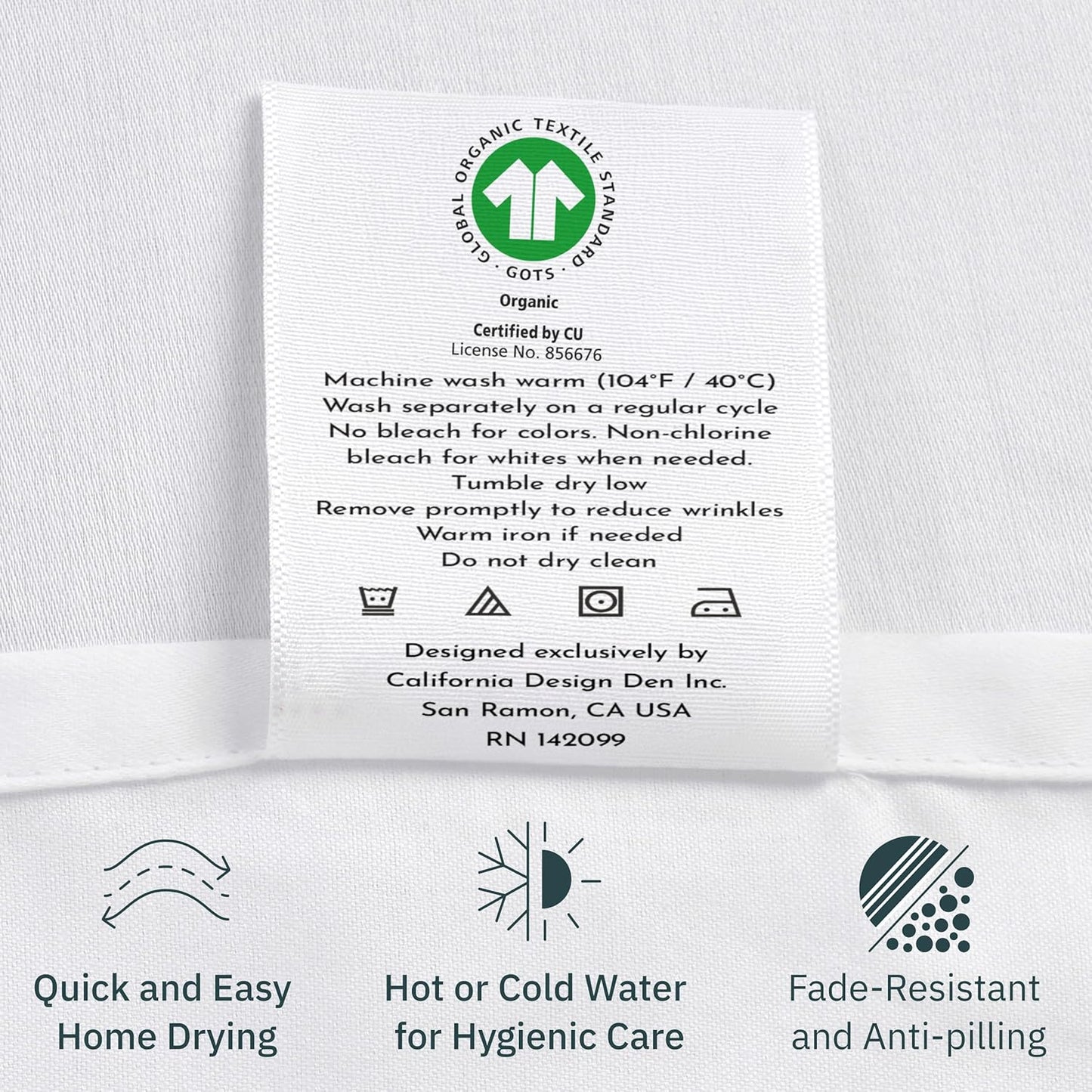California Design Den King Size Sheets Set - Soft 100% Organic Cotton Percale with Deep Pockets - White