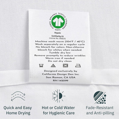 California Design Den King Size Sheets Set - Soft 100% Organic Cotton Percale with Deep Pockets - White