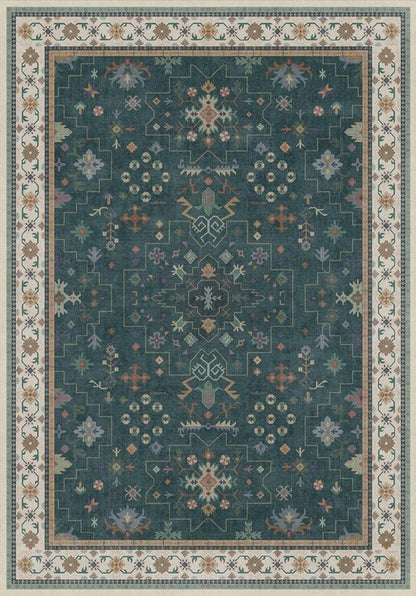 Hazo Haus Dark Green Vintage Rug - Washable 7x10 Floral Geometric Design, Ultra Soft Non-Slip for Living Room