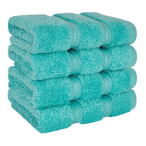 American Soft Linen Luxury Washcloths for Bathroom, 600 GSM 100% Cotton 4 Piece Turkish Wash Cloth Set, 13x13 in Soft Rags for Body and Face, Turquoise Blue Washcloths