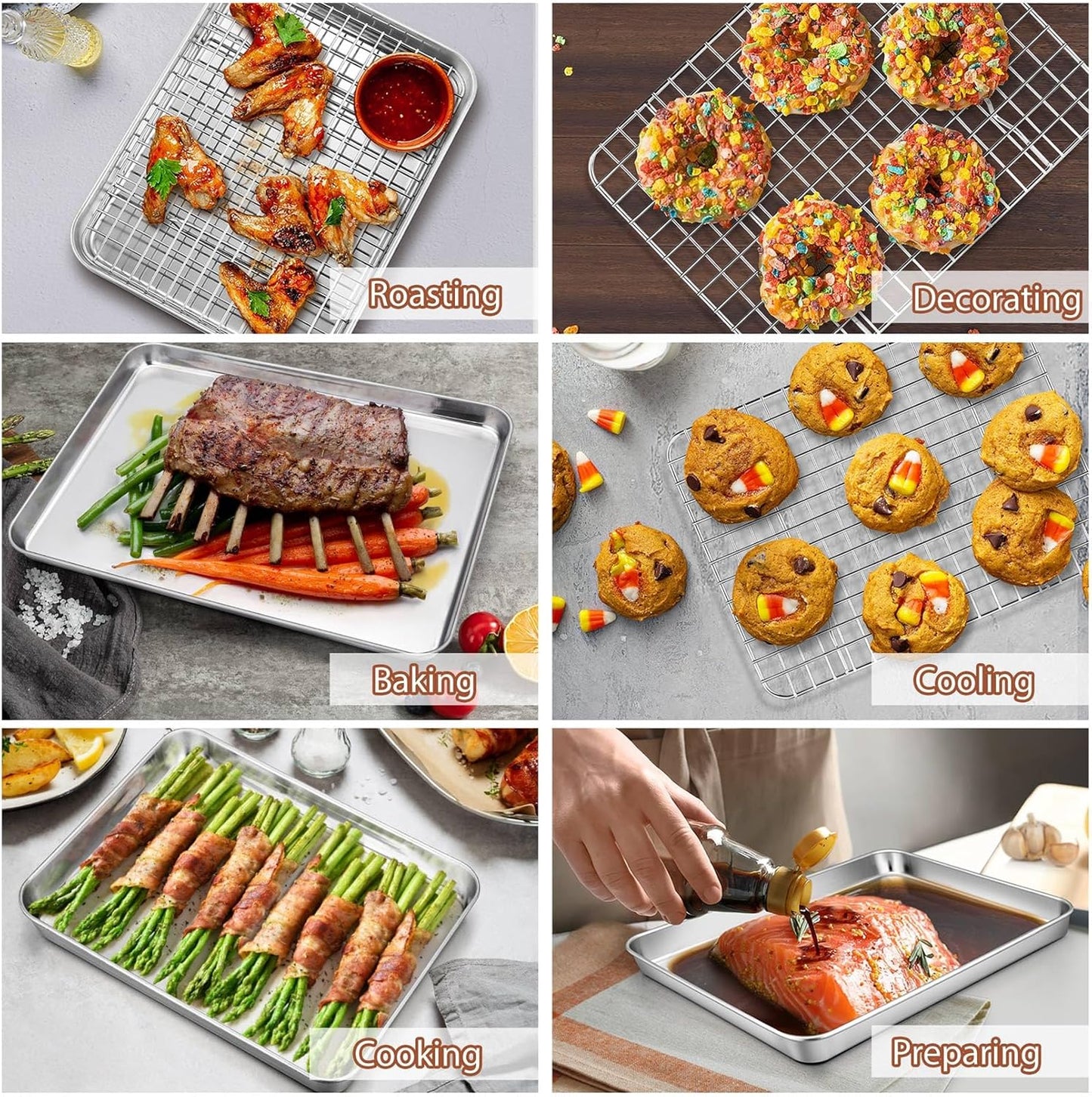 P&P CHEF Toaster Oven Pan Set - 12.5 & 9 Inch Stainless Steel Baking Tray with Cooling Rack | Dishwasher Safe & Non-Toxic
