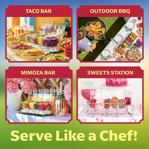 Honeyera Chilled Condiment Server | Hosting Essentials for Up to 80 Oz of Ice | Mimosa Bar Supplies Drain Plug | BPA-Free Taco Bar/Salad Bar | Food-Safe Condiment Caddy (Parent) (Black, 1 Pack)