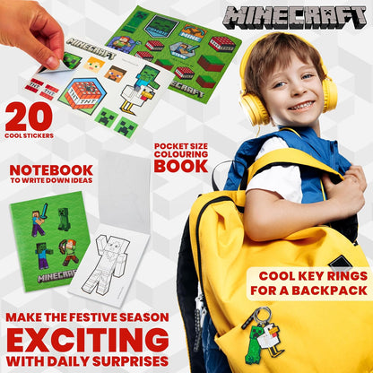 Minecraft Advent Calendar 2025 - 24 Fun Items Including Keychains, Pens & Notebooks | Blue/Green Gamer Gift