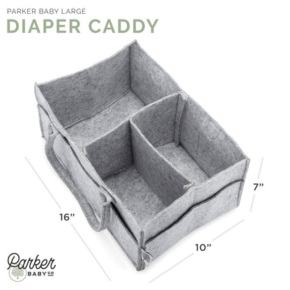 Parker Baby Co. Diaper Caddy - Large Gray Nursery Storage Bin & Car Organizer for Baby Wipes