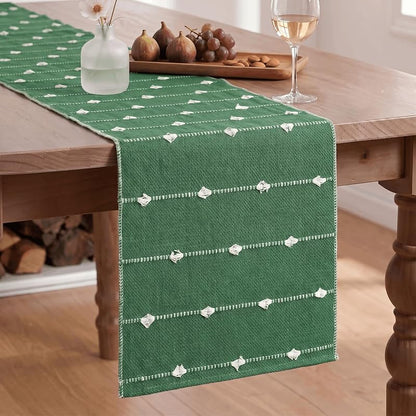 Artoid Mode Green Rustic Cotton Table Runner 12x72 Inch – Farmhouse Christmas Decor, Variation: Green 1+12" x 72"