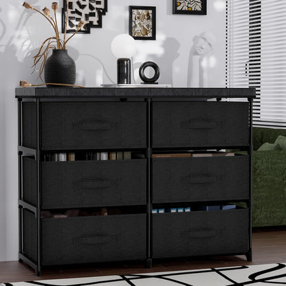 PPN Dresser - 6 Fabric Drawer Storage Cabinet for Living Room & Bedroom Organization - Black
