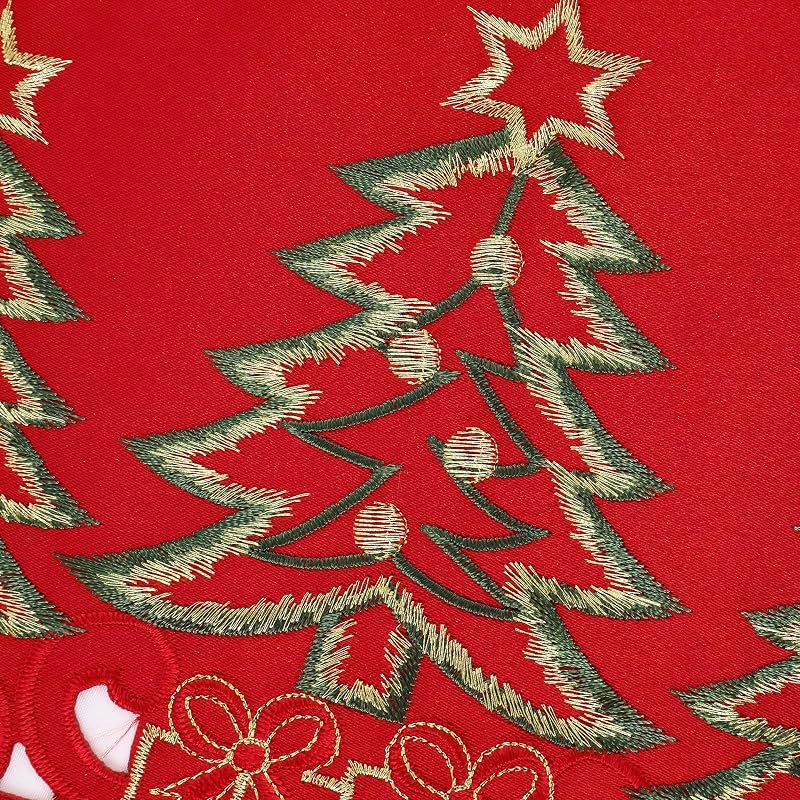 13"x70" Christmas Table Runner - Embroidered Red Tree & Gifts, Polyester | Simplebrand