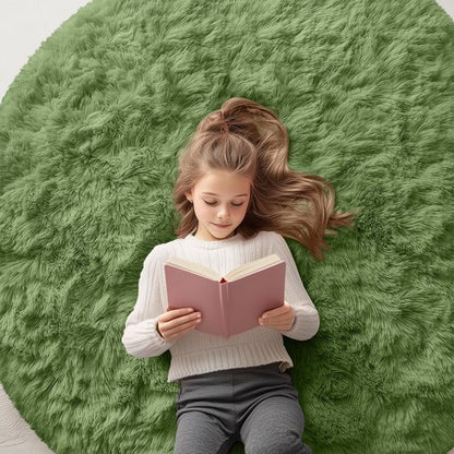 OLANLY Green Round Rugs for Bedroom - Machine Washable, 5 ft Circle Area Rugs for Living Room, Soft and Fluffy Shaggy Carpet for Teen Girl and Boys, Nursery Rooms, Dorms, Home Decor Aesthetic