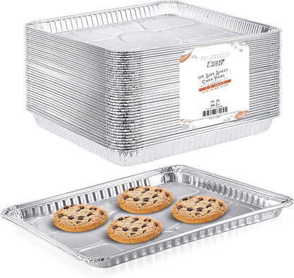 Regine Switzerland Disposable Aluminum Foil Baking Sheets - 1/4 Size Cookie Trays | Heavy Duty Nonstick, 12.8” x 8.9”