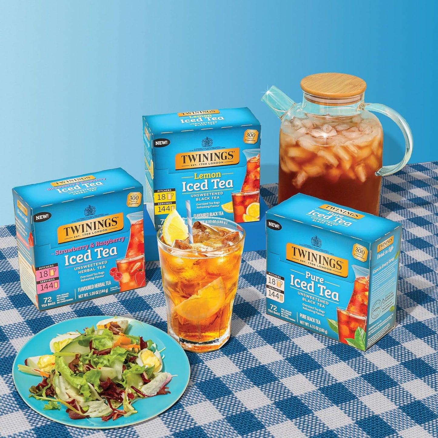 Twinings Black Iced Tea - 72 Oversized Tea Bags | Makes 18 Pitchers, Unsweetened & Caffeinated