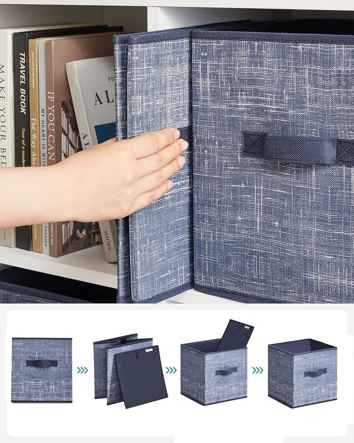 SONGMICS Storage Cubes - 11-Inch Non-Woven Fabric Bins | Set of 6 Foldable Closet Organizers in Misty Blue