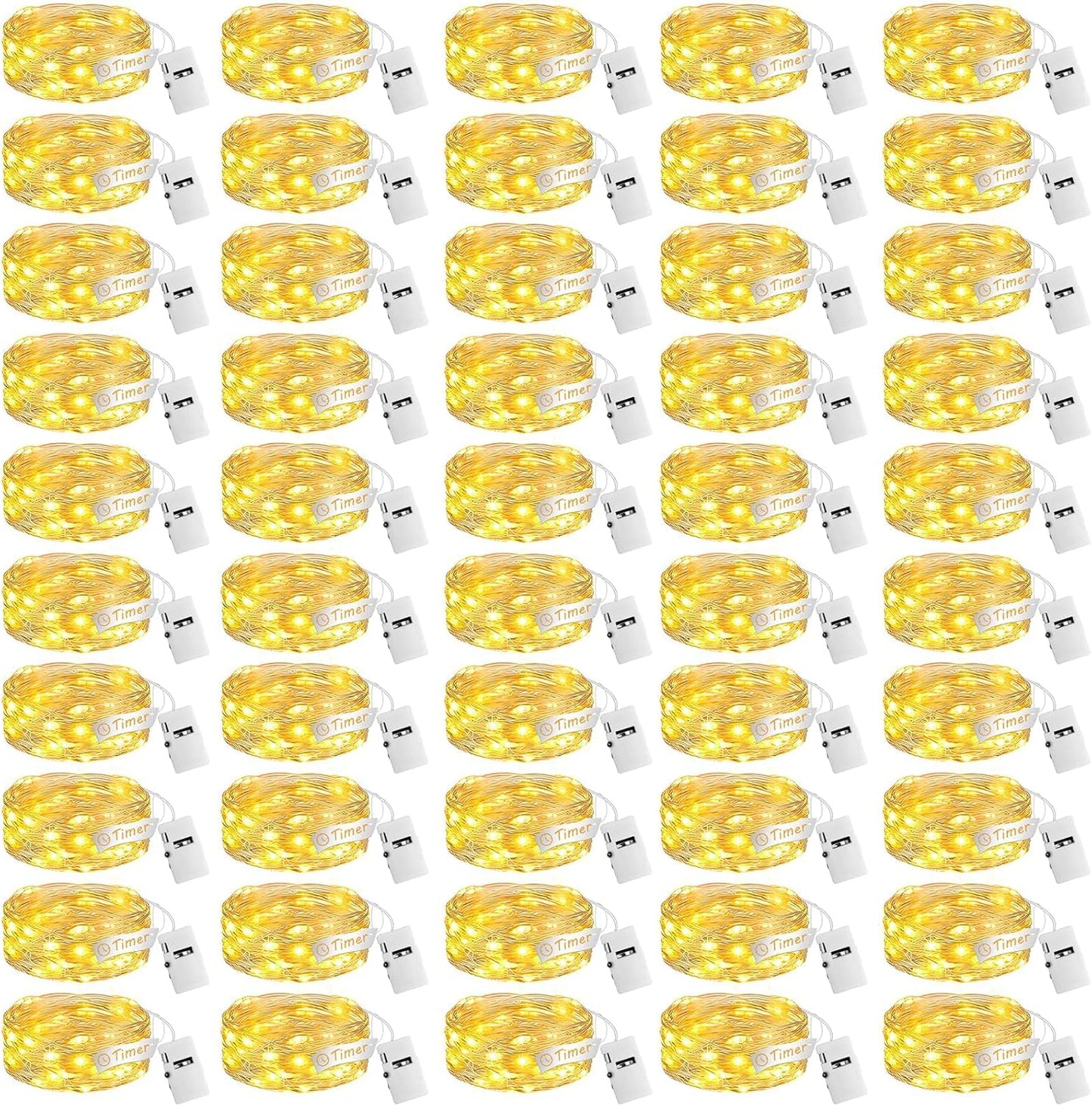 50Pack Fairy Lights - 7ft Battery Operated LED Twinkle String Lights with Timer | Warm White for Christmas Decor