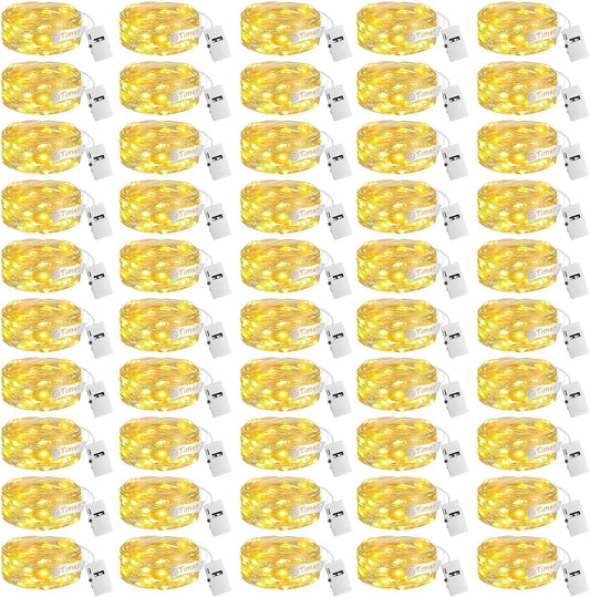 50Pack Fairy Lights - 7ft Battery Operated LED Twinkle String Lights with Timer | Warm White for Christmas Decor