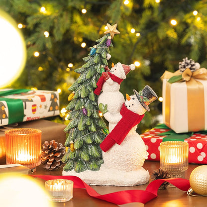 Valery Madelyn Christmas Snowman Figurines - Adorable Red & White Resin Family Decor | 12.5 Inch with Lights
