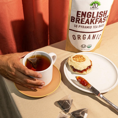 English Breakfast Black Tea - 100% Certified Organic - 50 Pyramid Tea Bags Sachets in Resealable Bag