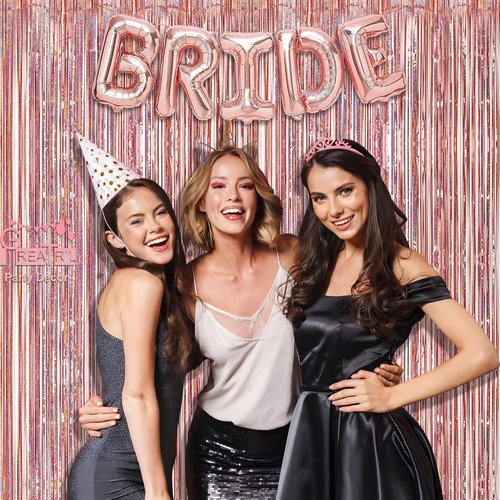 GREATRIL Rose Gold Tinsel Curtain Backdrop - Foil Fringe Streamers for Bachelorette Party | 2 Pack
