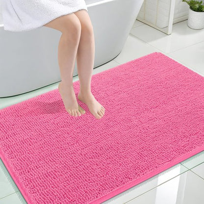 OLANLY Bathroom Rugs 44x32, Extra Soft Absorbent Chenille Bath Rugs, Rubber Backing Quick Dry, Machine Washable Bath Mats for Bathroom Floor, Tub and Shower, Home Decor Accessories, Hot Pink