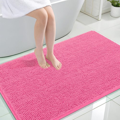 OLANLY Bathroom Rugs 44x32, Extra Soft Absorbent Chenille Bath Rugs, Rubber Backing Quick Dry, Machine Washable Bath Mats for Bathroom Floor, Tub and Shower, Home Decor Accessories, Hot Pink
