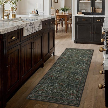 GENIMO 2x6 Runner Rug - Non-Slip Washable Vintage Boho Floral Carpet | Soft Low Pile for Hallway & Kitchen