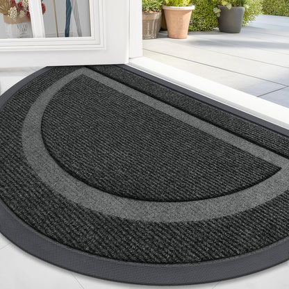 OLANLY Half Circle Door Mat - Waterproof All-Season Doormat for Indoor/Outdoor Use | 47x32, Black