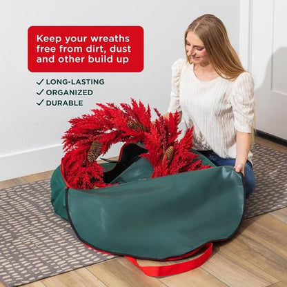 HOLDN’ STORAGE Wreath Storage Bag - Durable Waterproof Design - Heavy-Duty Xmas Container, 30"W x 7.5"D - Green