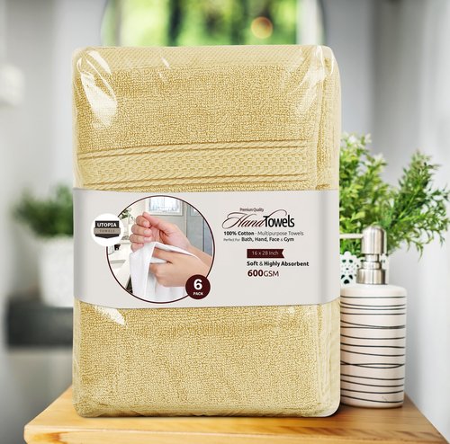 Utopia Towels 6 Pack Premium Hand Towels Set, 16 by 28 inches, 100% Ring Spun Cotton, Ultra Soft and Highly Absorbent 600GSM Towels for Bathroom, Gym, Shower, Hotel, and Spa, Beige