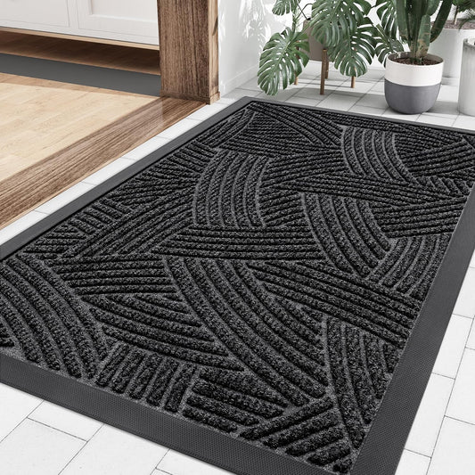Smiry Heavy-Duty Natural Rubber Doormat - Traps Dirt & Moisture | Easy-Clean Low Profile 35x23, Black