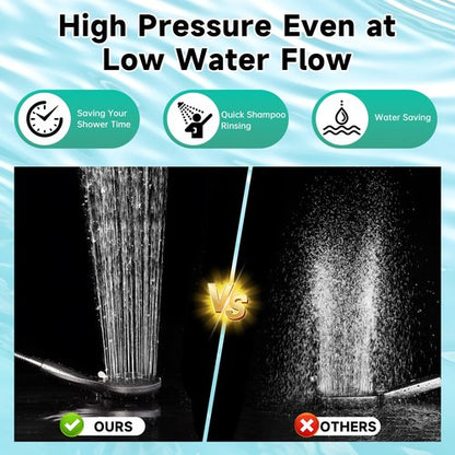 BRIGHT SHOWERS High Pressure Shower Head with Handheld, 9 Spray Settings Showerhead Built in Power Wash to Clean Tub and Pets, Extra Long 69" Hose, Adjustable Bracket, Brushed Nickel