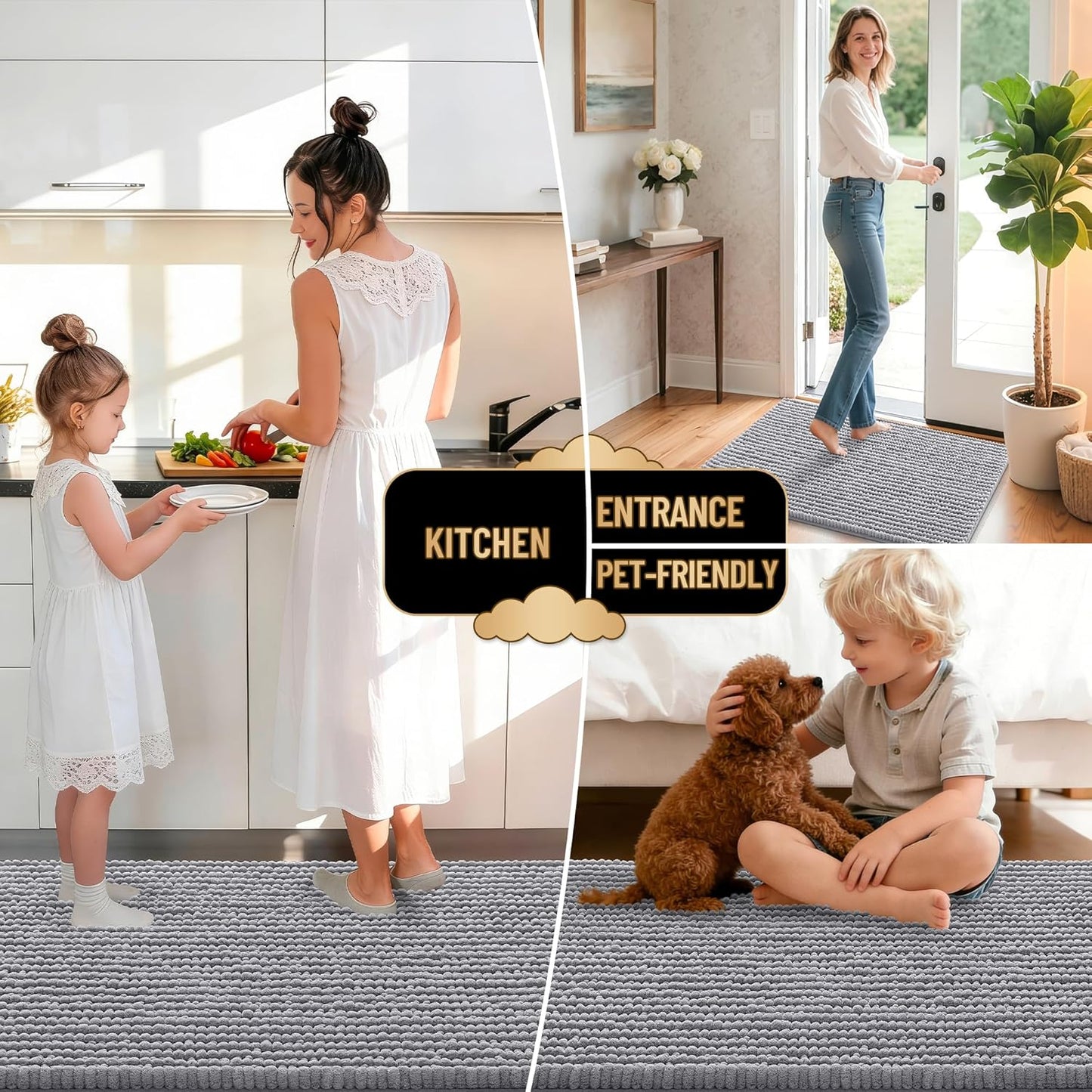 OLANLY Thick Bathroom Rugs - Extra Soft Chenille Bath Mats | 30x20, Absorbent, Rubber Backing, Grey
