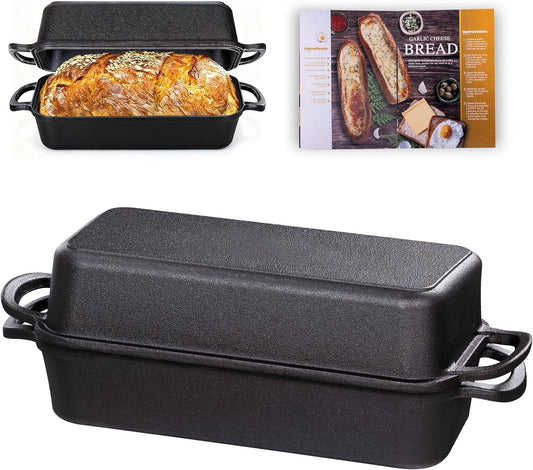Skiennix Cast Iron Loaf Pan - 11x5 Inch with Lid for Perfect Sourdough Baking | 5.8Qt Capacity