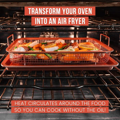 Chef Pomodoro Air Fryer Tray - Copper Crisper Tray Set for Oven & Toaster Oven | 2-Piece Baking Pan