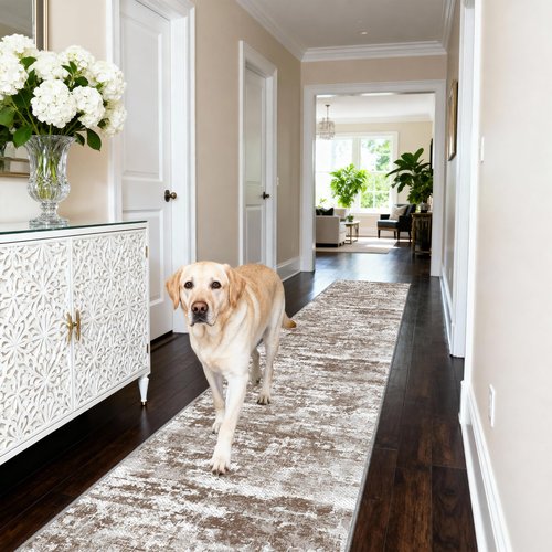 TTelephant Runners for Hallways Ultra Non-Slip 2x10 Long Runner Rugs Washable Abstract Tear and Stain Resistance No Pile Lightweight Modern Rug Runners for Entryway, Kitchen, Walkway, Entrance, Brown