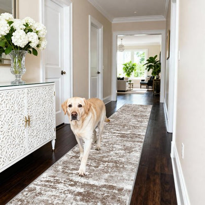 TTelephant Runners for Hallways Ultra Non-Slip 2x10 Long Runner Rugs Washable Abstract Tear and Stain Resistance No Pile Lightweight Modern Rug Runners for Entryway, Kitchen, Walkway, Entrance, Brown