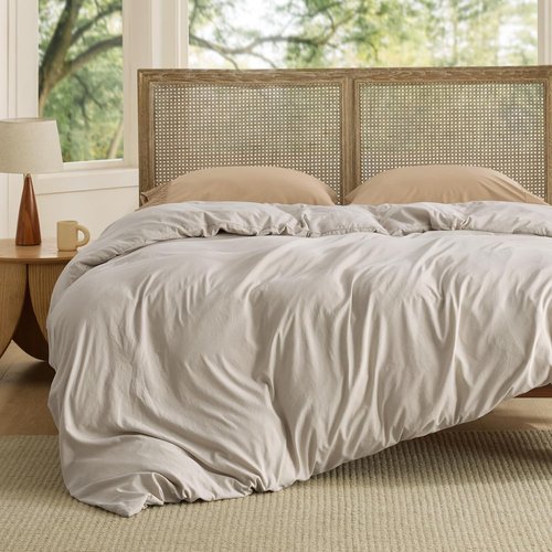 Bedsure Duvet Cover - Extra Soft Prewashed Cotton-Like Polyester, Full Size 80x90 Inches, Linen